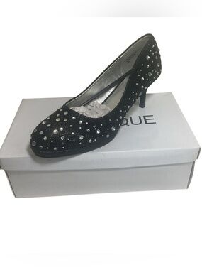 Classique Black Rhinestone Pumps Size 10M Sparkle Heels Round Toe Party Evening